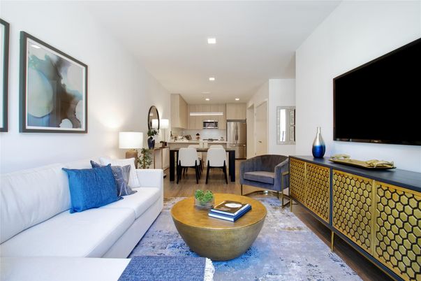 Dining room, Interior, Kitchen, Living room, Recessed Lighting, Stainless Steel Appliances, Wood Texture Flooring