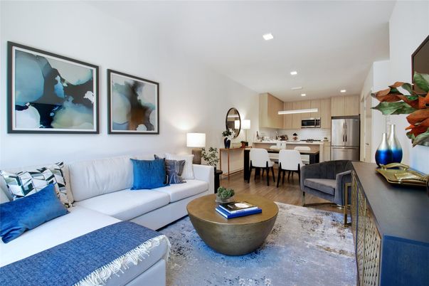 Dining room, Interior, Kitchen, Living room, Recessed Lighting, Stainless Steel Appliances, Wood Texture Flooring