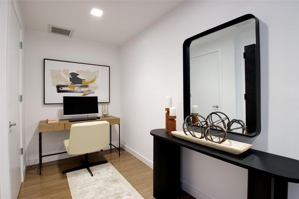 Home Office, Interior, Recessed Lighting, Wood Texture Flooring