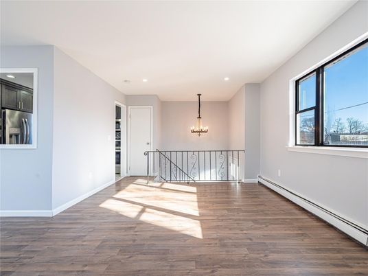 Chandelier, Empty room, Interior, Recessed Lighting, Wood Texture Flooring
