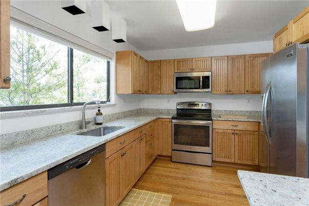 Interior, Kitchen, Stainless Steel Appliances, Wood Texture Flooring