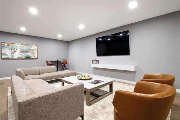Dining room, Interior, Living room, Recessed Lighting, Wood Texture Flooring