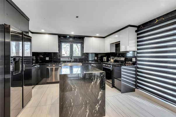 Interior, Kitchen, Marble, Recessed Lighting, Stainless Steel Appliances