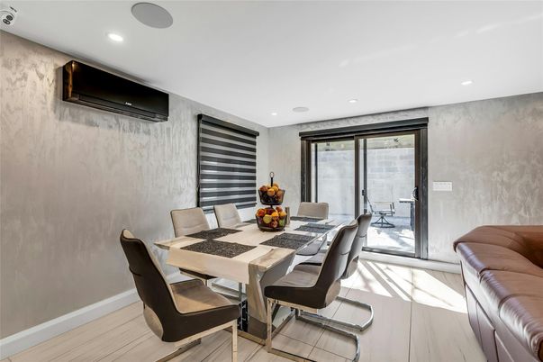 Dining room, Interior, Recessed Lighting, Wood Texture Flooring