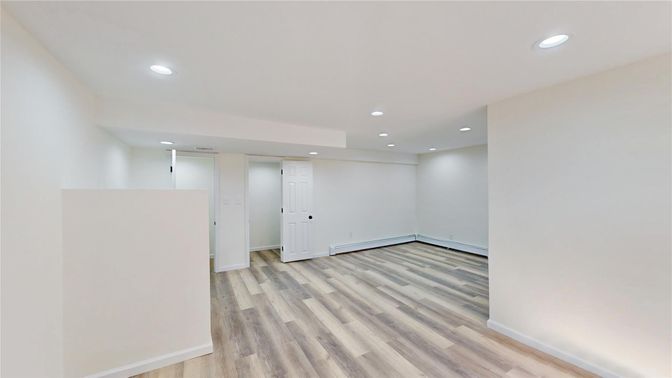 Empty room, Interior, Recessed Lighting, Wood Texture Flooring