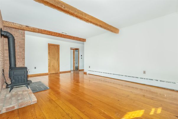 Empty room, Fireplace, Interior, Wooden Beams, Wood Texture Flooring