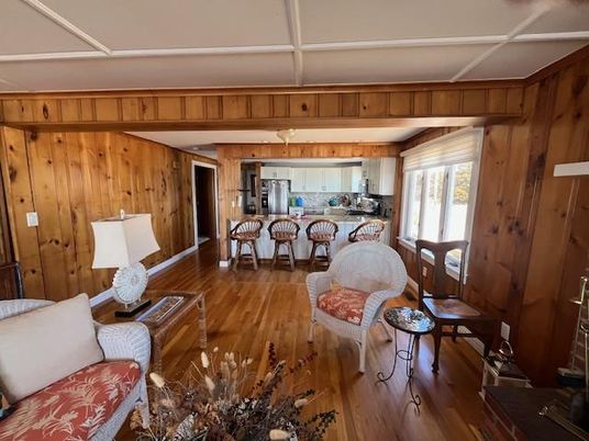 Dining room, Interior, Kitchen, Living room, Wood Texture Flooring, Wooden Walls