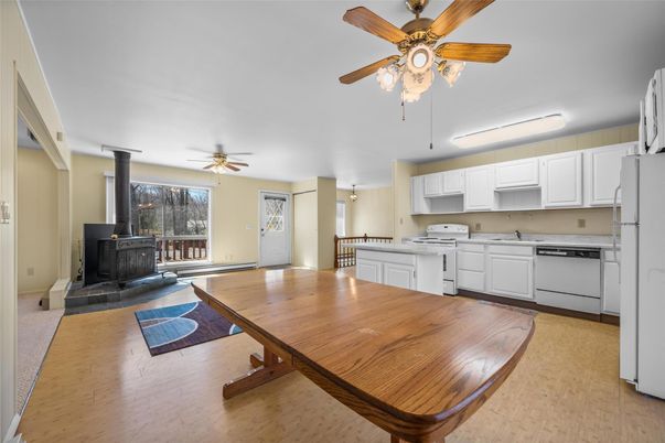 Fireplace, Interior, Kitchen, Wood Texture Flooring