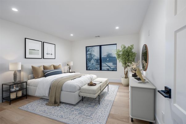 Bedroom, Interior, Recessed Lighting, Wood Texture Flooring