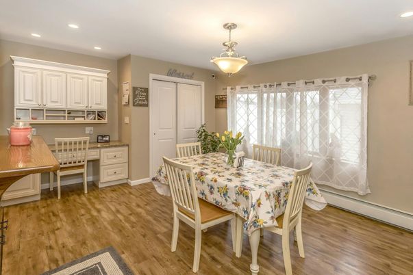 Dining room, Interior, Recessed Lighting, Wood Texture Flooring