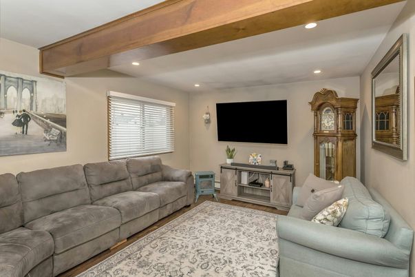 Interior, Living room, Recessed Lighting, Wooden Beams, Wood Texture Flooring