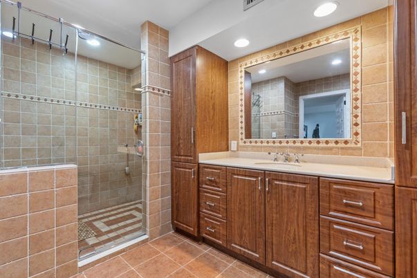 Bathroom, Glass Shower, Interior, Recessed Lighting