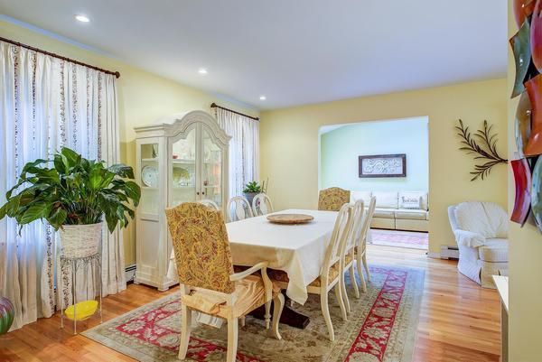 Dining room, Interior, Recessed Lighting, Wood Texture Flooring
