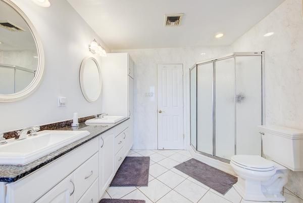 Bathroom, Dual Sink Vanities, Glass Shower, Interior, Recessed Lighting
