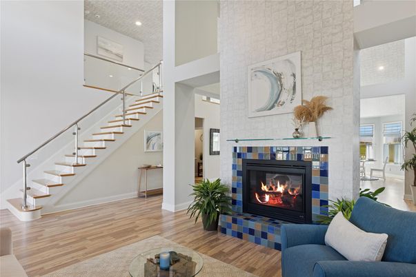 Fireplace, Interior, Recessed Lighting, Wood Texture Flooring