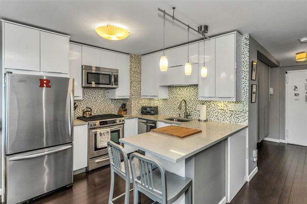 Interior, Kitchen, Pendant Lights, Stainless Steel Appliances, Wood Texture Flooring