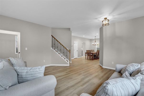 Chandelier, Dining room, Interior, Recessed Lighting, Wood Texture Flooring