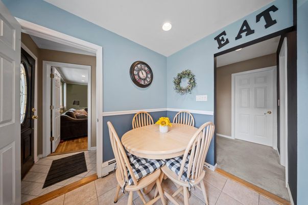 Dining room, Interior, Recessed Lighting, Wood Texture Flooring
