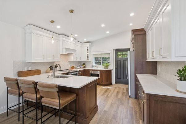 Interior, Kitchen, Pendant Lights, Recessed Lighting, Wood Texture Flooring