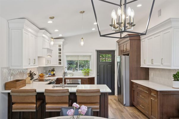 Interior, Kitchen, Pendant Lights, Recessed Lighting, Wood Texture Flooring