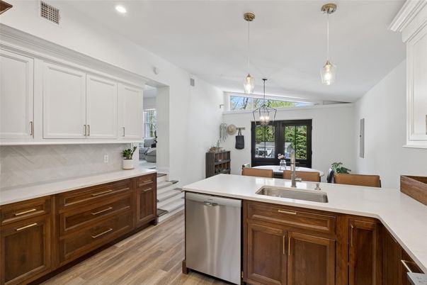 Interior, Kitchen, Pendant Lights, Recessed Lighting, Wood Texture Flooring