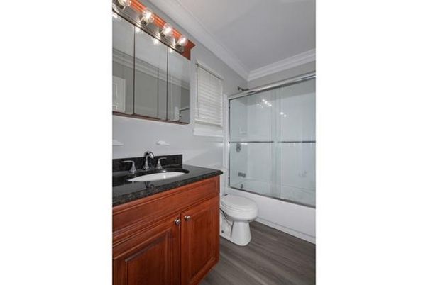 Bathroom, Glass Shower, Interior, Wood Texture Flooring