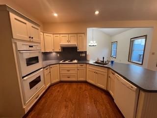 Chandelier, Interior, Kitchen, Pendant Lights, Recessed Lighting, Wood Texture Flooring