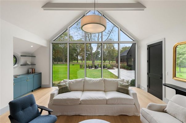 Interior, Pendant Lights, Recessed Lighting, Sun Room, Wood Texture Flooring