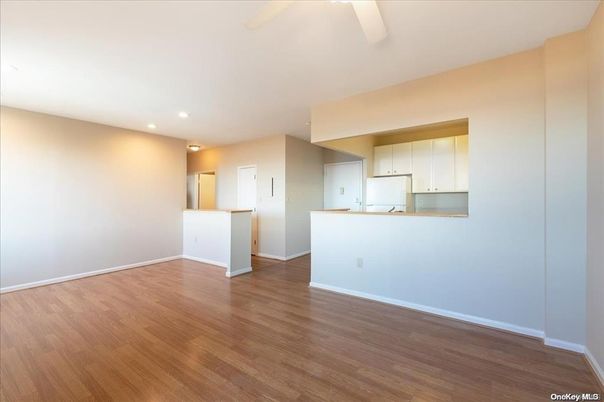 Empty room, Interior, Kitchen, Recessed Lighting, Wood Texture Flooring