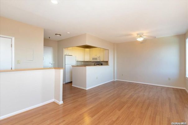 Empty room, Interior, Kitchen, Recessed Lighting, Wood Texture Flooring