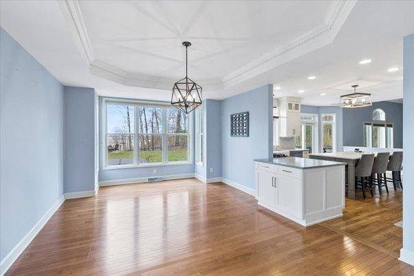 Chandelier, Interior, Kitchen, Pendant Lights, Recessed Lighting, Wood Texture Flooring
