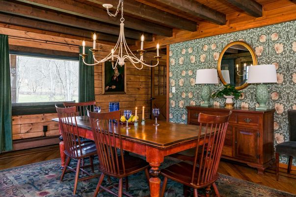 Chandelier, Dining room, Interior, Wooden Beams, Wooden Ceilings, Wood Texture Flooring, Wooden Walls
