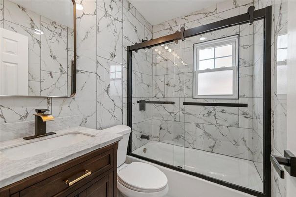 Bathroom, Glass Shower, Interior, Marble Walls