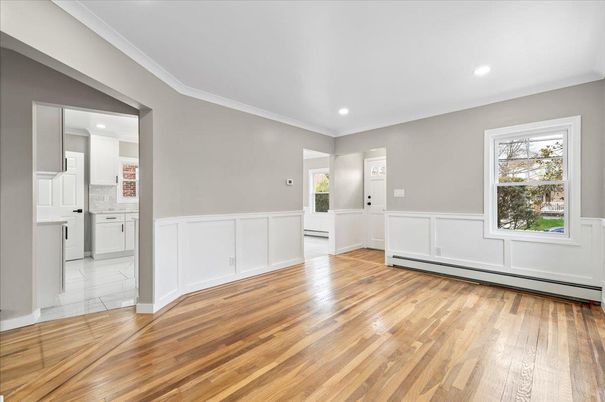 Empty room, Interior, Kitchen, Recessed Lighting, Wood Texture Flooring