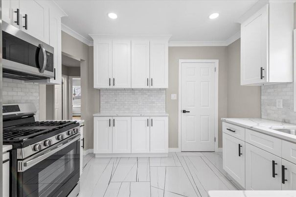 Interior, Kitchen, Marble, Recessed Lighting, Stainless Steel Appliances