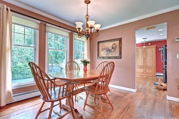 Chandelier, Dining room, Interior, Recessed Lighting, Wood Texture Flooring