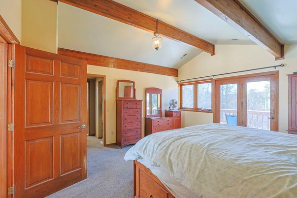 Bedroom, Interior, Pendant Lights, Wooden Beams