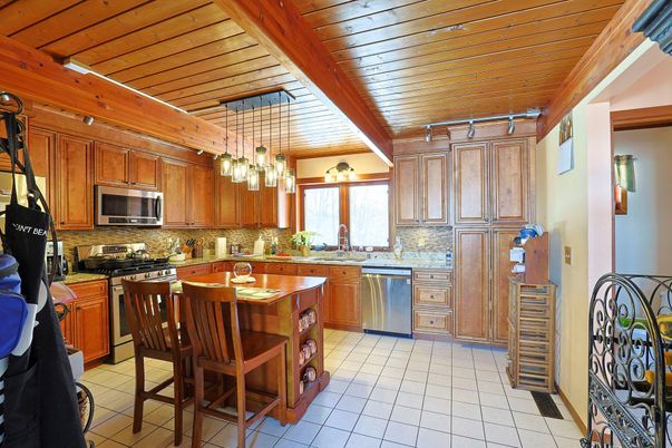 Interior, Kitchen, Pendant Lights, Stainless Steel Appliances, Wooden Beams, Wooden Ceilings
