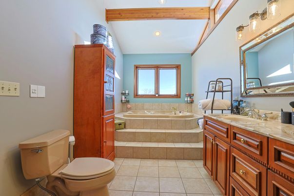 Bathroom, Interior, Recessed Lighting, Wooden Beams