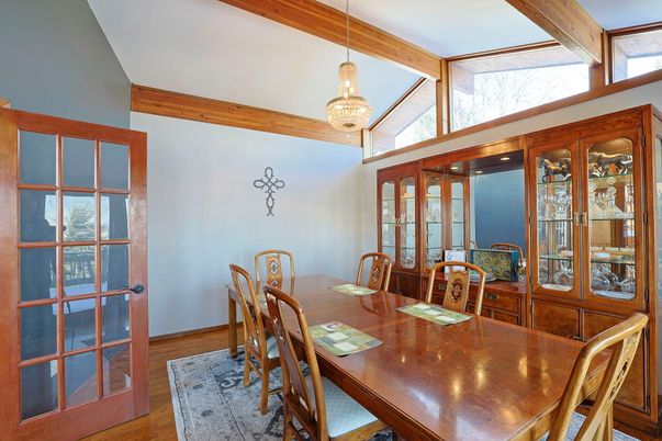 Chandelier, Dining room, Interior, Pendant Lights, Wood Texture Flooring