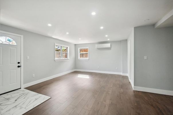 Empty room, Interior, Marble, Recessed Lighting, Wood Texture Flooring