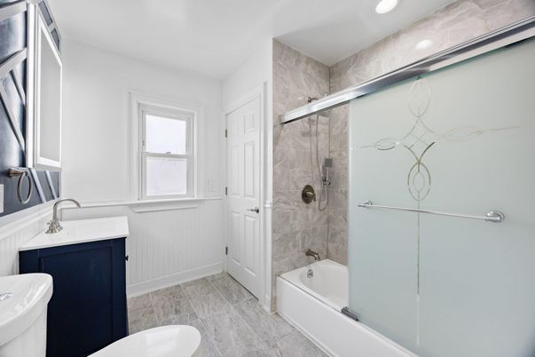 Bathroom, Glass Shower, Interior, Marble Walls, Recessed Lighting