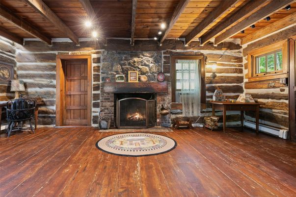 Fireplace, Interior, Recessed Lighting, Stone Walls, Wooden Beams, Wooden Ceilings, Wood Texture Flooring, Wooden Walls