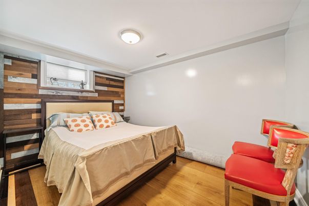 Bedroom, Interior, Recessed Lighting, Wood Texture Flooring, Wooden Walls