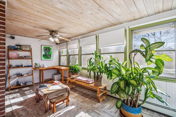 Interior, Stone Walls, Sun Room, Wooden Ceilings, Wood Texture Flooring