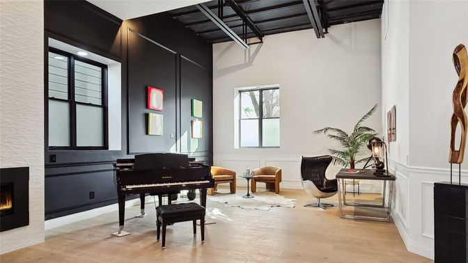 Fireplace, Interior, Piano, Wood Texture Flooring
