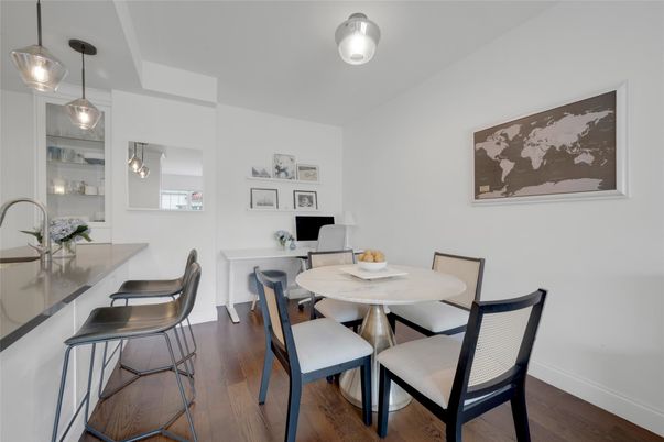 Dining room, Interior, Pendant Lights, Wood Texture Flooring