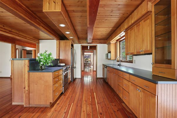 Interior, Kitchen, Recessed Lighting, Wooden Beams, Wooden Ceilings, Wood Texture Flooring