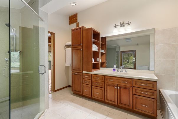 Bathroom, Dual Sink Vanities, Glass Shower, Interior, Recessed Lighting