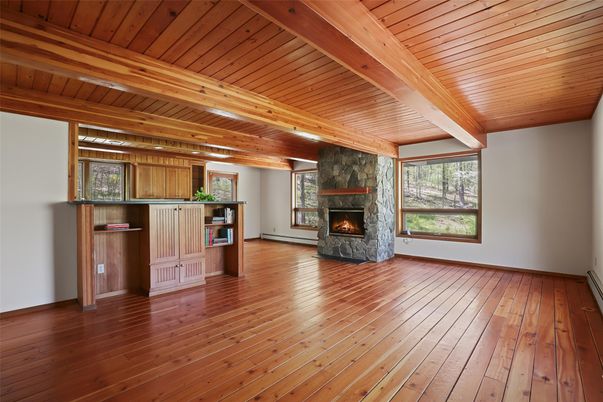 Empty room, Fireplace, Interior, Wooden Beams, Wooden Ceilings, Wood Texture Flooring
